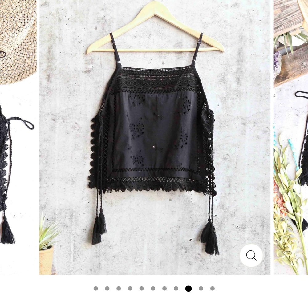 Free People Black Lace Trim Women's Spaghetti String Top - Picture 8 of 8